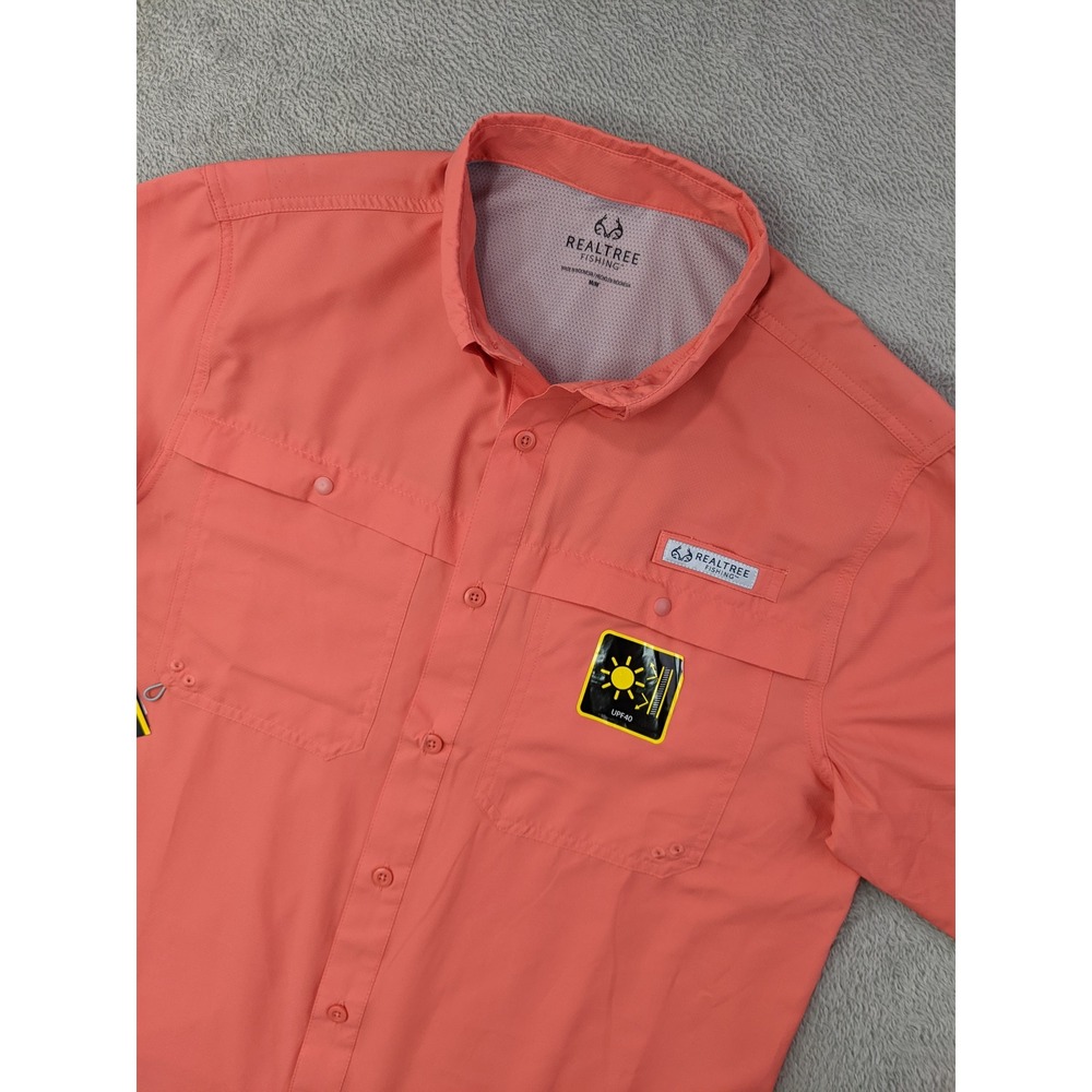 Realtree Fishing Mens Medium Guide Shirt UPF 40 Vented Short Sleeve Coral